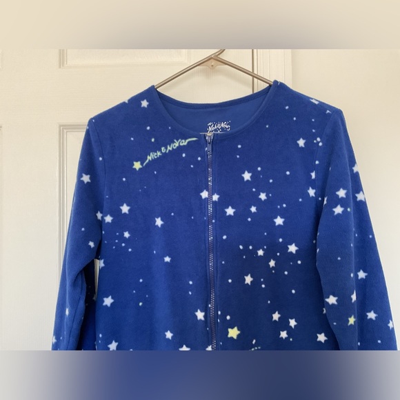 NICK & NORA  Pajamas Fleece Blue Night Stars Footie Zip Up M - Picture 2 of 5